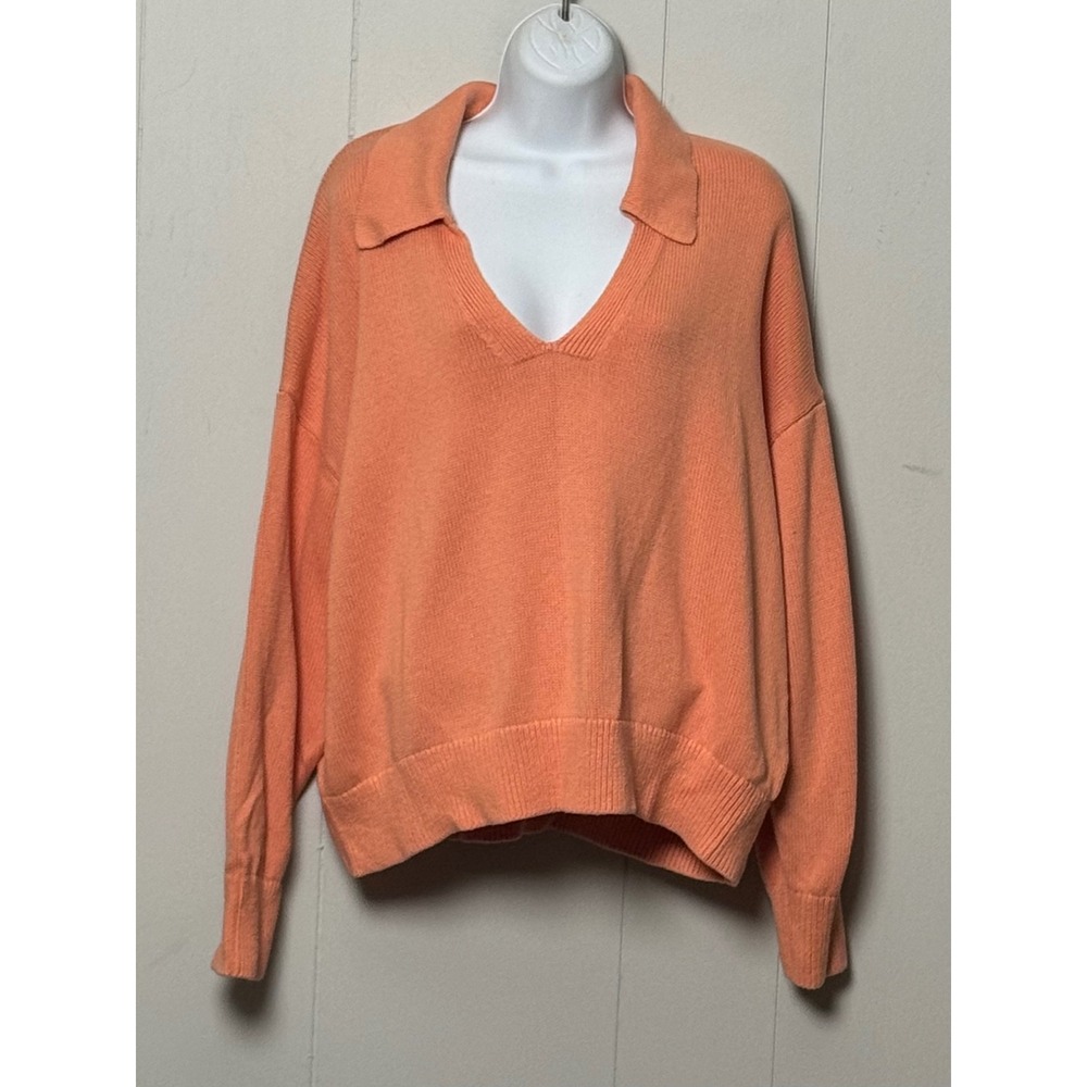 Old Navy Women's Peach Orange Cotton Collared V-Neck Pullover Sweater Size XXL